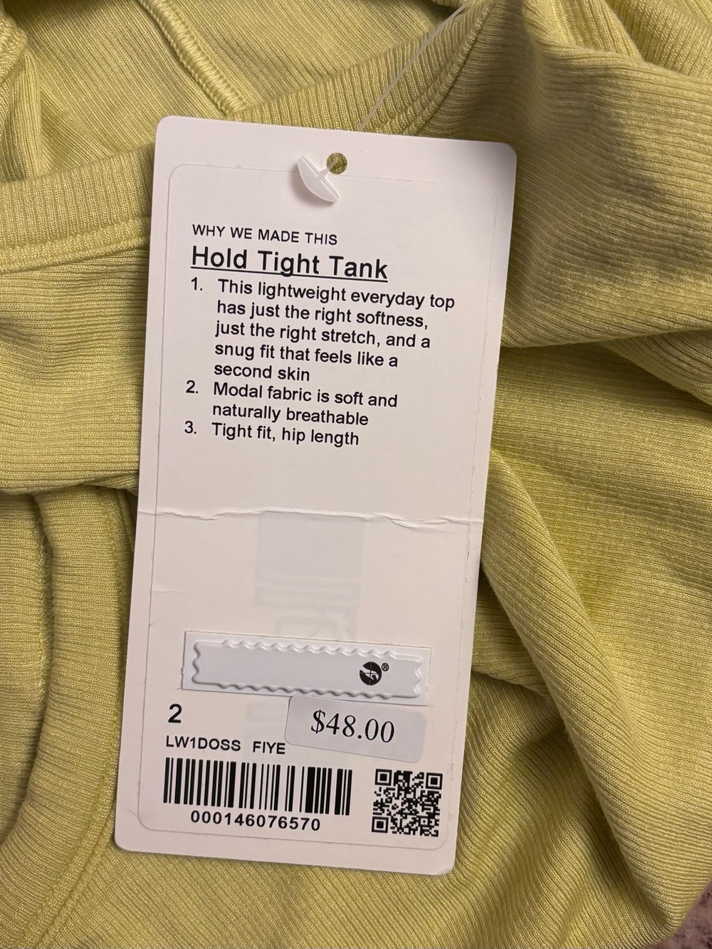NWT Lululemon Hold Tight Tank Top Finch Yellow Size 2 Ribbed Crew High Neck - Picture 5 of 5